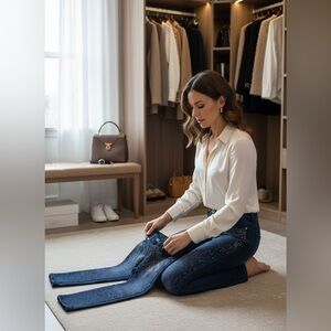 bebe Dark Blue Skinny Jeans with Subtle Sparkle